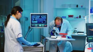 Endoscopy test procedure showing doctor using flexible camera in stomach examination