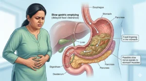 Slow digestion causing prolonged stomach heaviness and bloating.