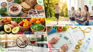 Healthy lifestyle habits that help reduce colon cancer risk and support digestive health.