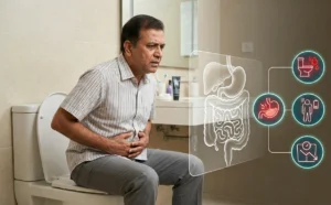 Early colon cancer symptoms including bowel habit changes, fatigue, abdominal pain, and blood in stool.